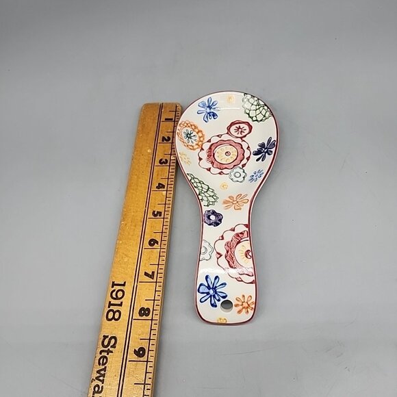 Pier 1 Imports Colorful, Hand Painted  Floral 8” Stoneware Spoon Rest VTG - Picture 3 of 3